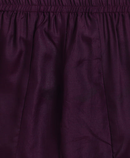 Woven 3/4th Sleeves Floral Foil Kurti with Bottom Set- Wine