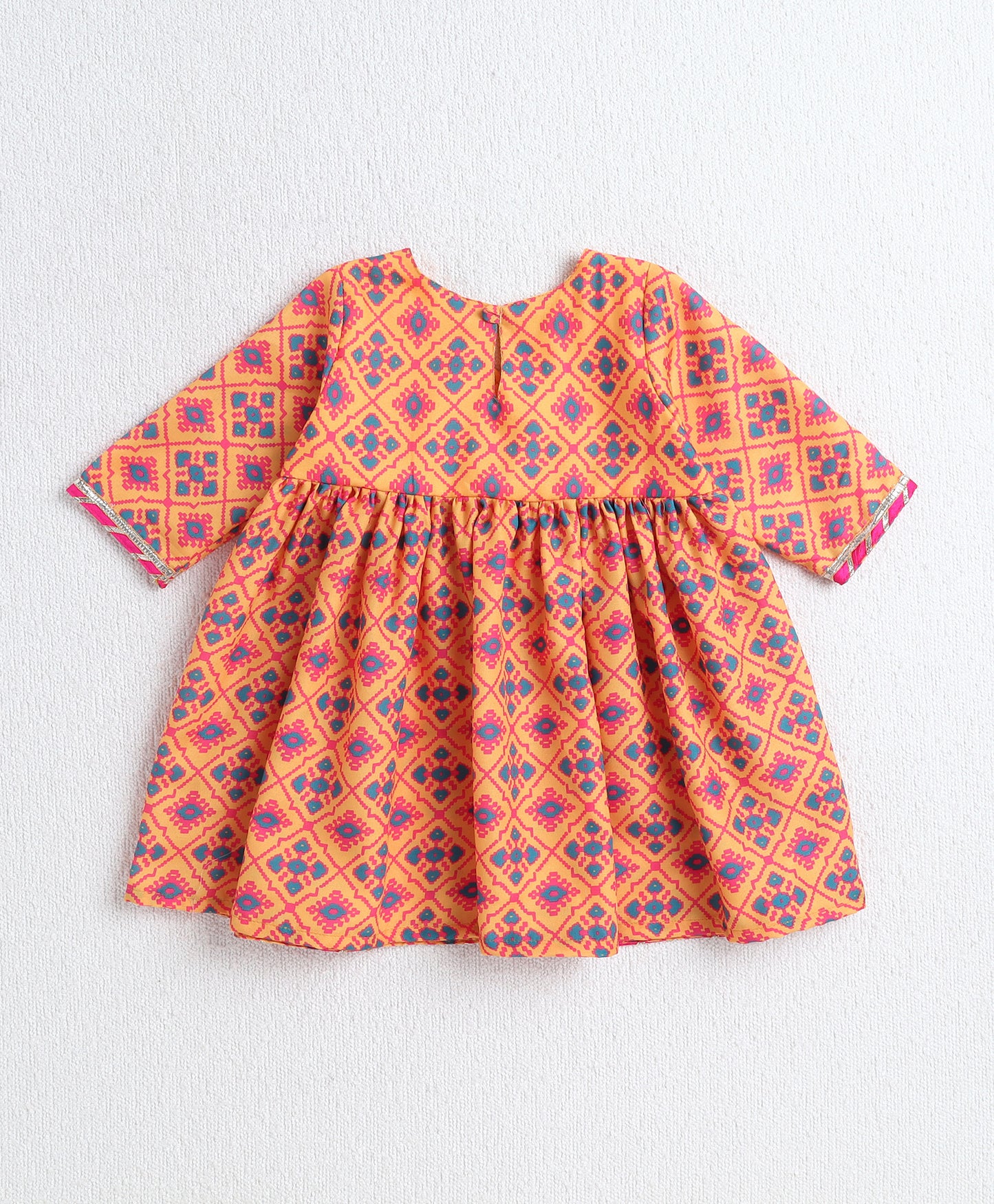 The Magic Wand Woven Three Fourth Sleeves Digital Printed Kurti and Bottom Set Yellow