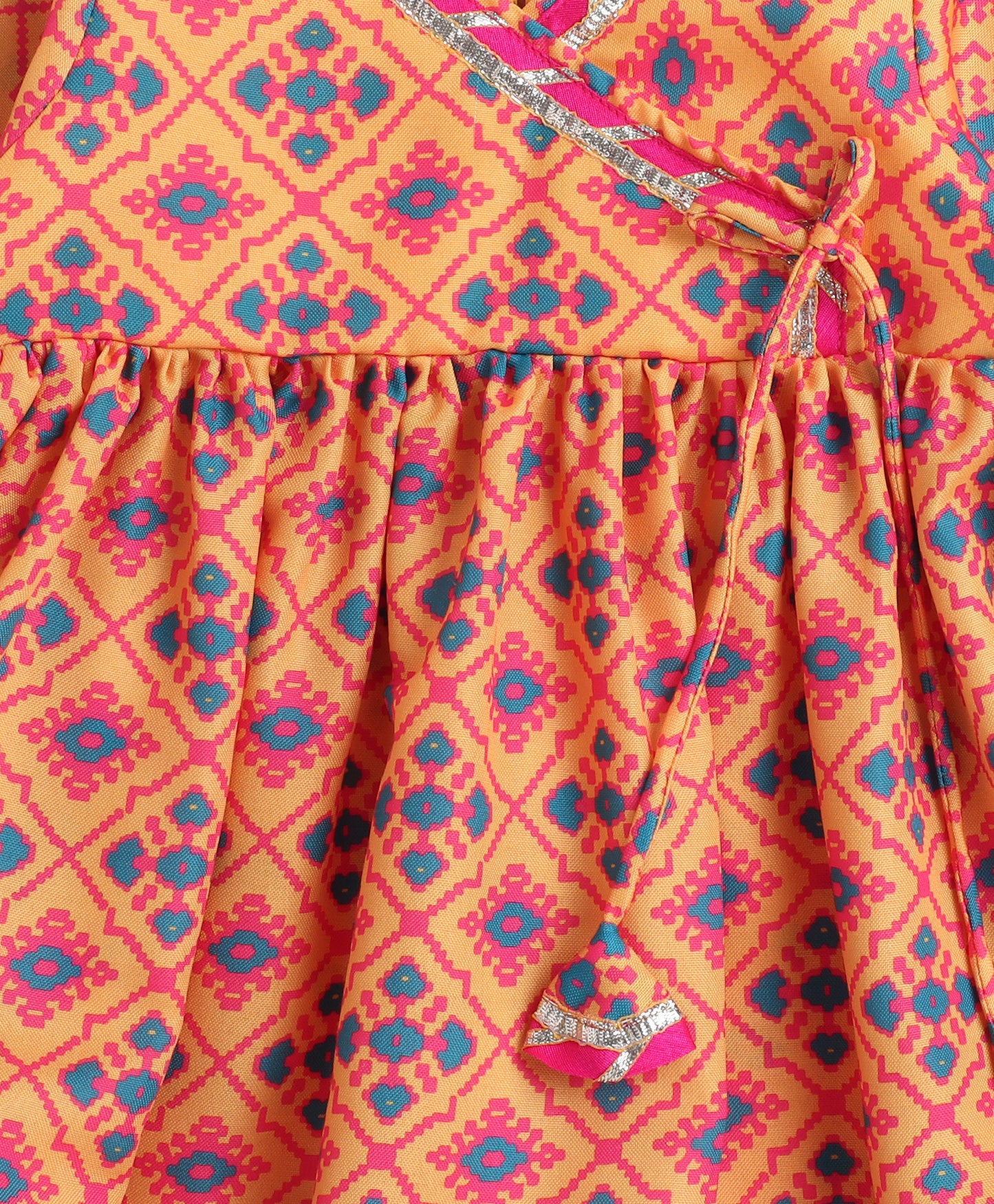 The Magic Wand Woven Three Fourth Sleeves Digital Printed Kurti and Bottom Set Yellow