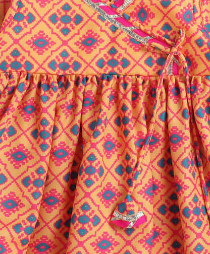 The Magic Wand Woven Three Fourth Sleeves Digital Printed Kurti and Bottom Set Yellow