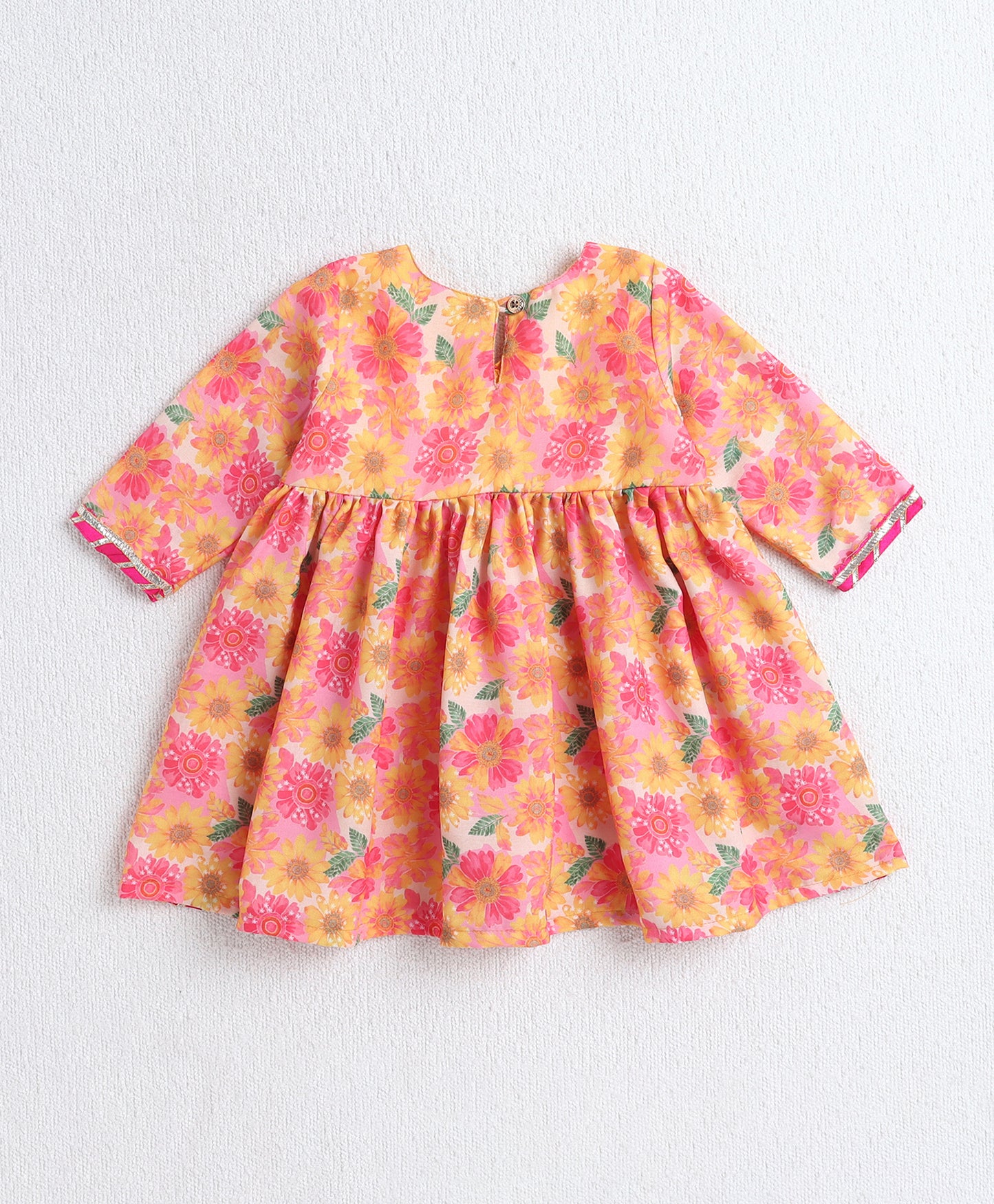 The Magic Wand Woven Three Fourth Sleeves Digital Printed Kurti and Bottom Set Yellow