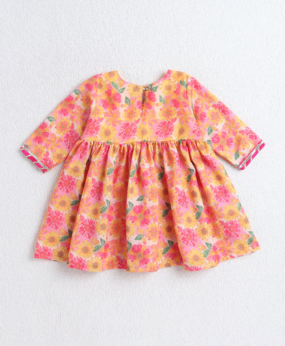 The Magic Wand Woven Three Fourth Sleeves Digital Printed Kurti and Bottom Set Yellow