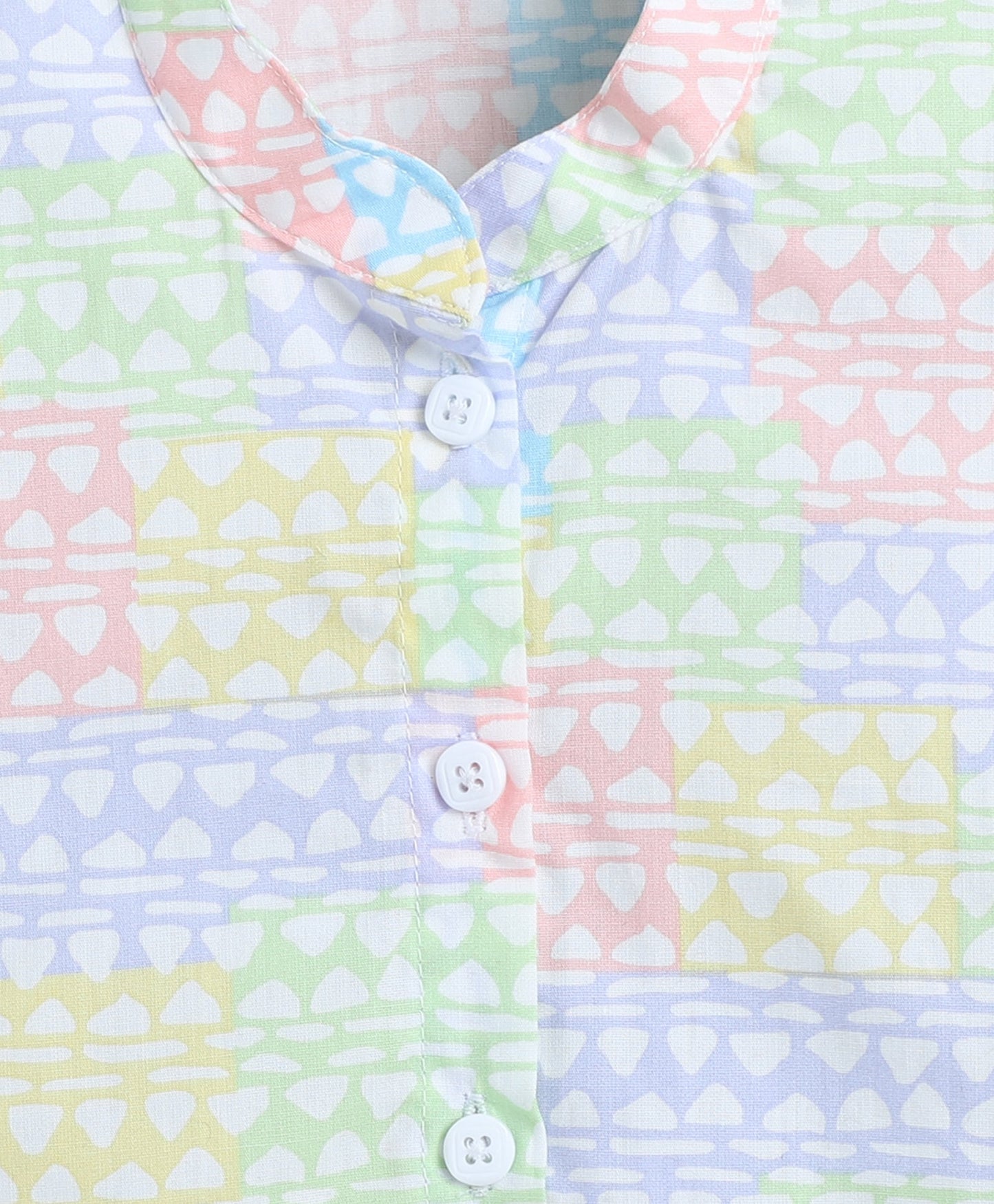 Cotton Woven Frill Sleeves All Over Printed Collar Top and Co-Ordinating Pant Set- Multi Color