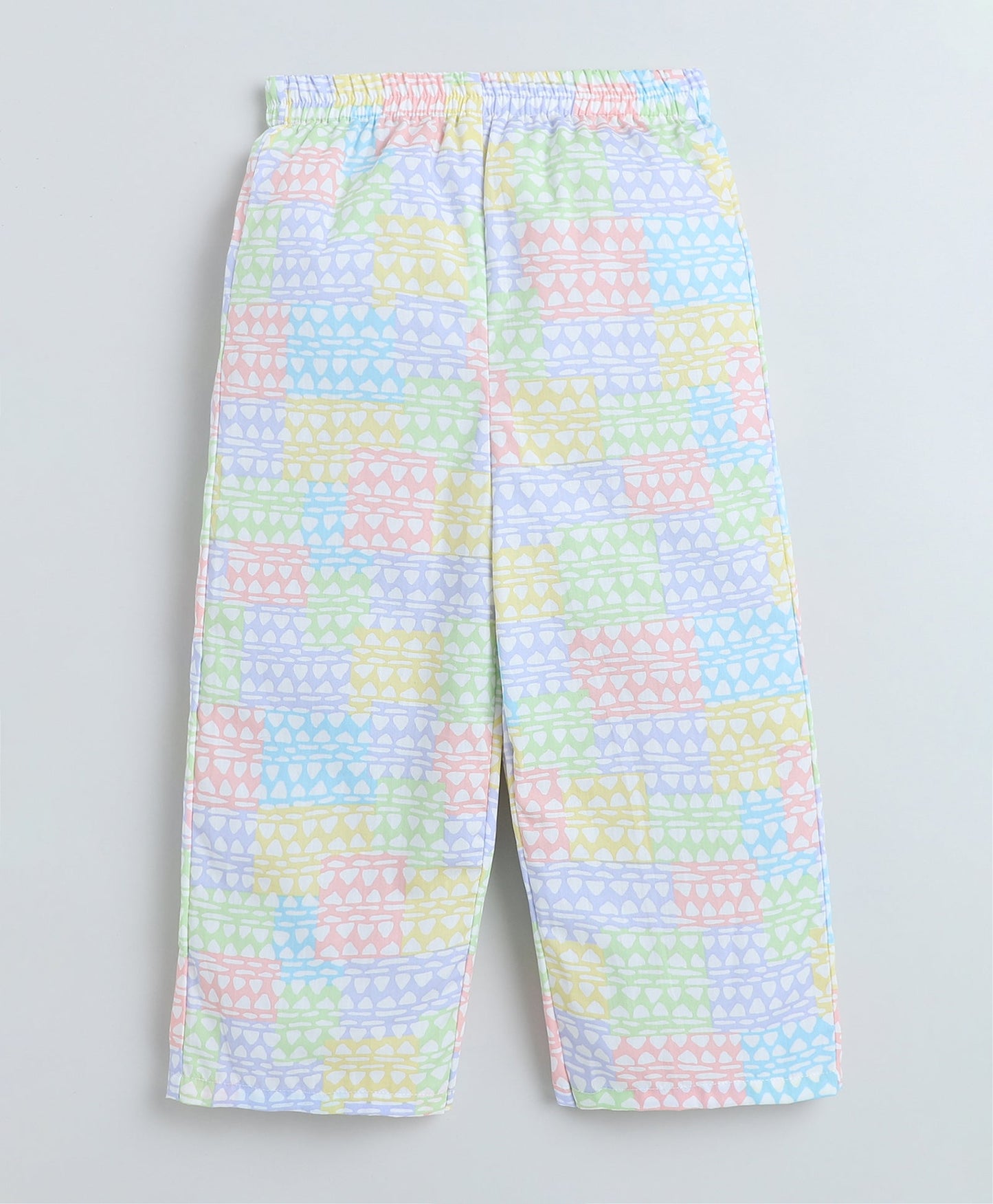 Cotton Woven Frill Sleeves All Over Printed Collar Top and Co-Ordinating Pant Set- Multi Color