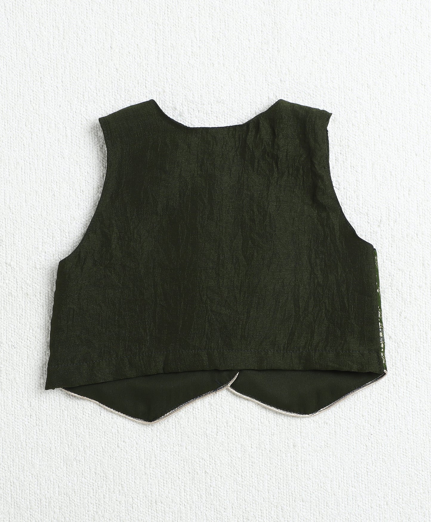 Jacquard Woven Sleeveless Waist Coat Top with Palazzo Set-Olive Green