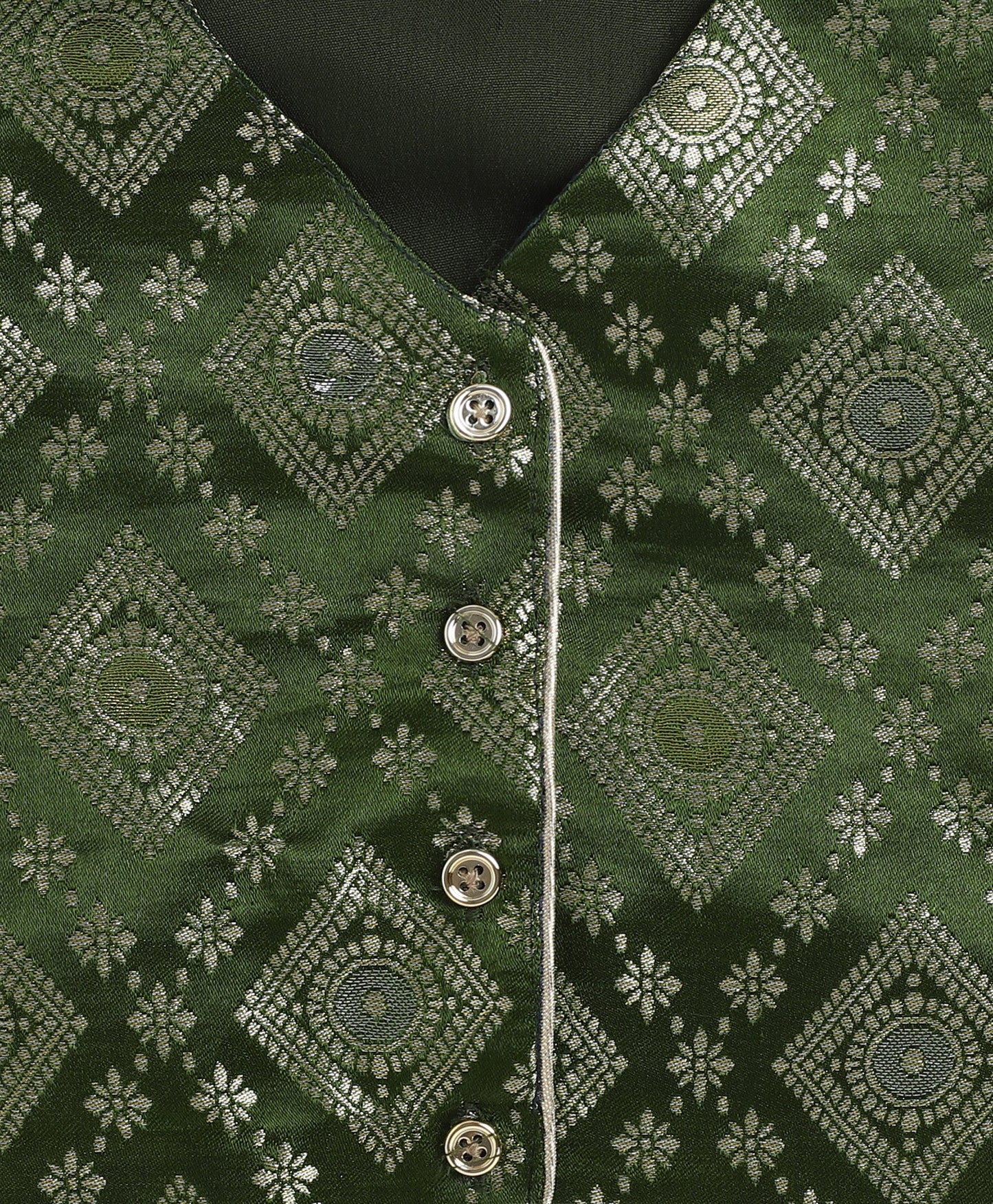 Jacquard Woven Sleeveless Waist Coat Top with Palazzo Set-Olive Green