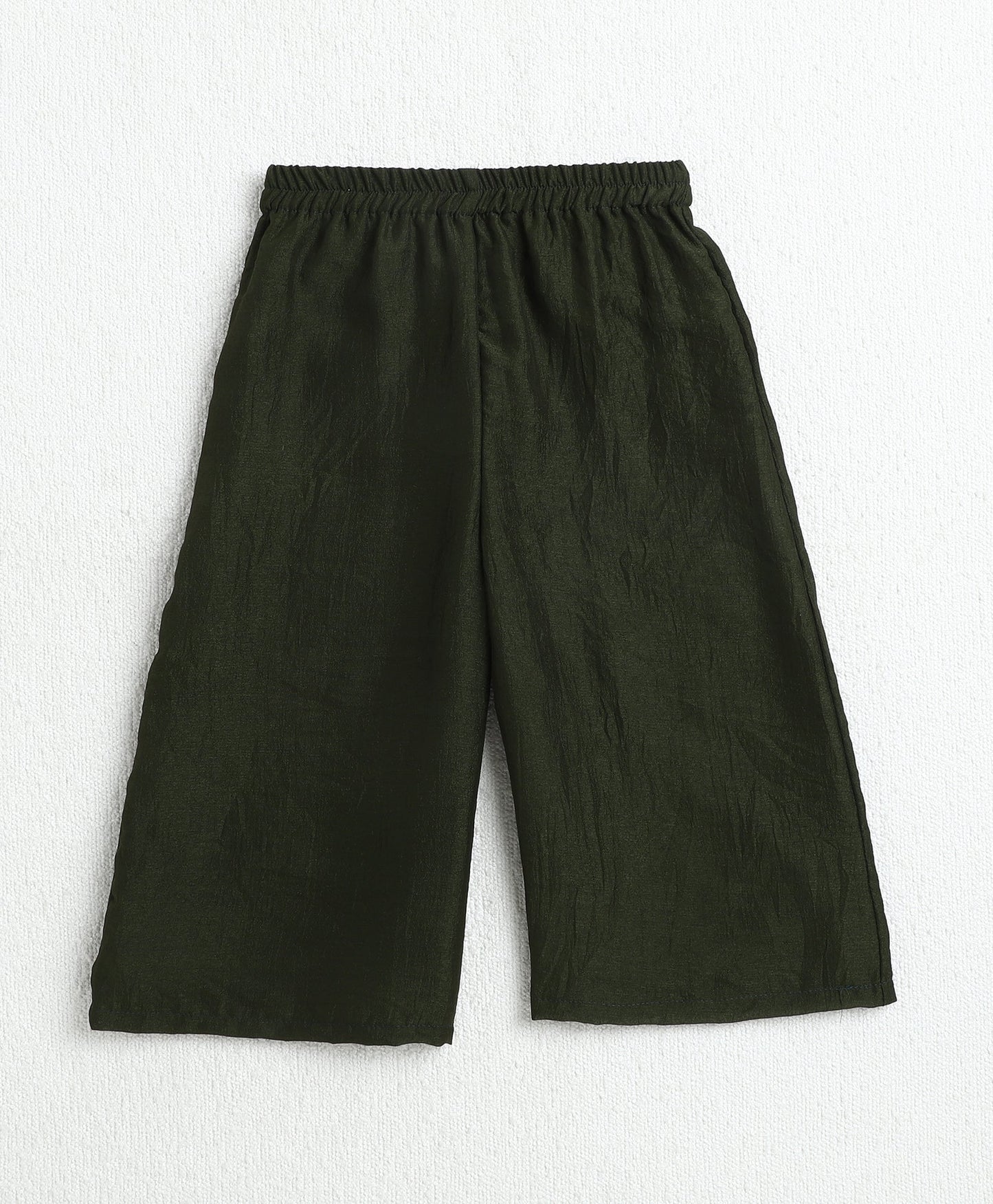 Jacquard Woven Sleeveless Waist Coat Top with Palazzo Set-Olive Green