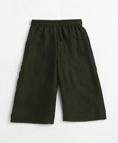 Jacquard Woven Sleeveless Waist Coat Top with Palazzo Set-Olive Green