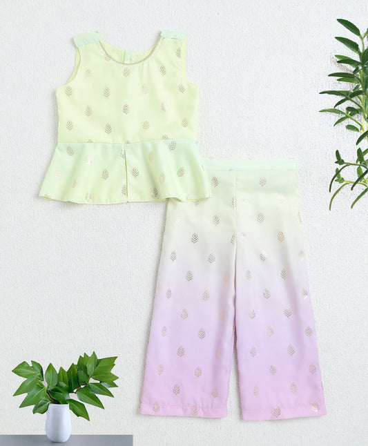 Woven Sleeveless Foil Printed Top and Co-Ordinating Pant Set- Yellow