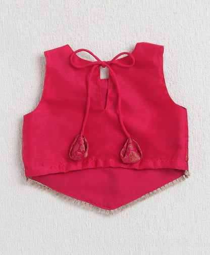 The Magic Wand Jacquard Sleeveless Floral Designed Top With Organza Palazzo - Fuchsia