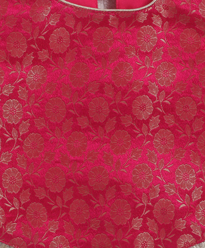The Magic Wand Jacquard Sleeveless Floral Designed Top With Organza Palazzo - Fuchsia