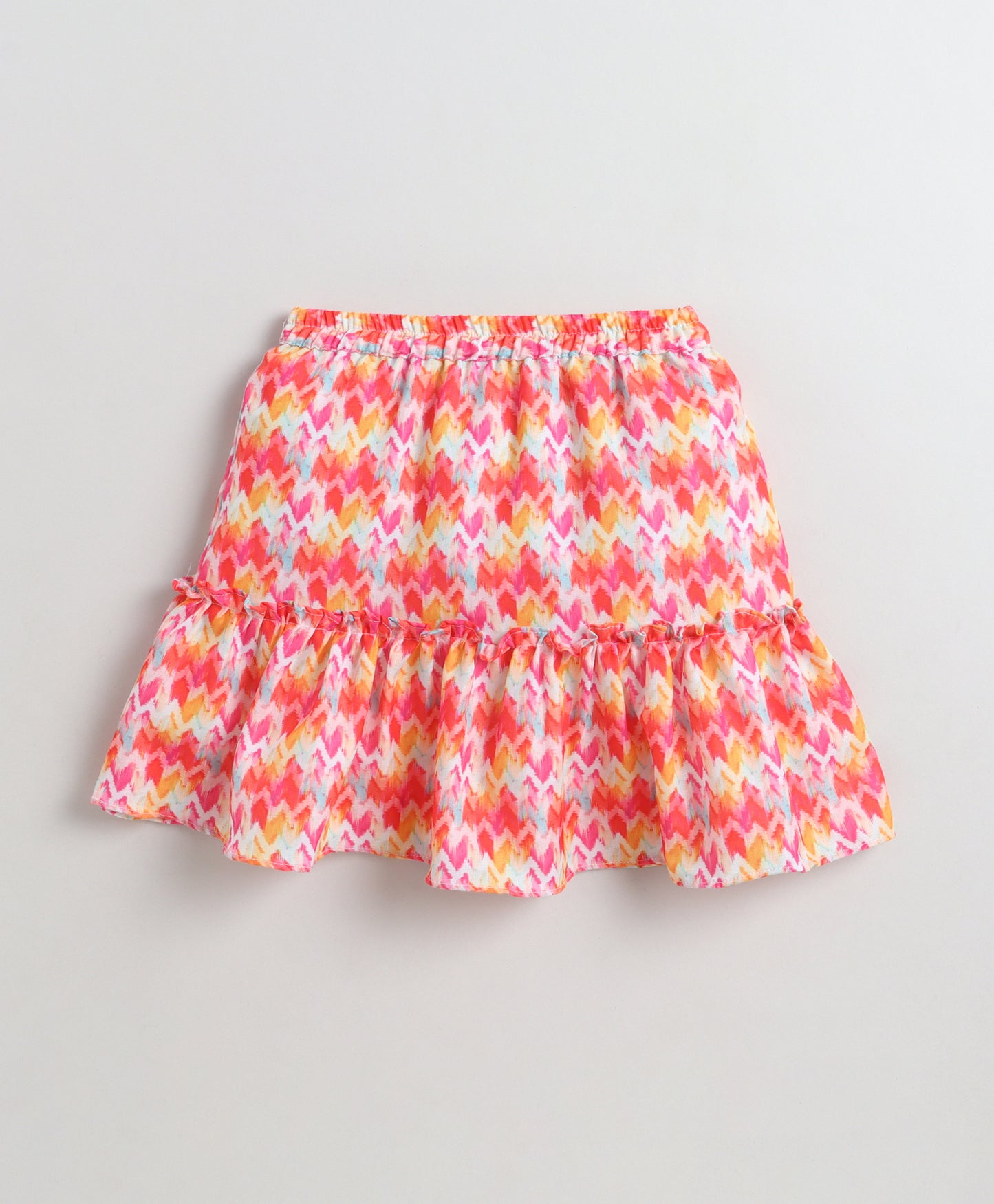 The Magic Wand Woven Sleeveless Printed Waistcoat Top And Tiered Skirt Set - Multi Color