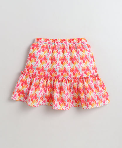The Magic Wand Woven Sleeveless Printed Waistcoat Top And Tiered Skirt Set - Multi Color