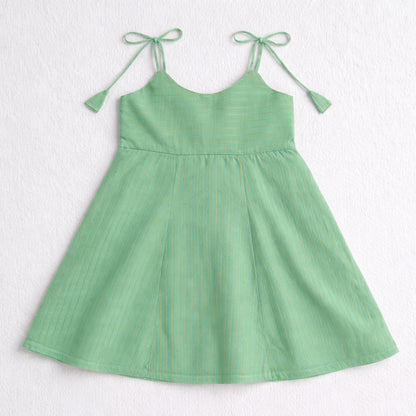 The Magic Wand Woven Shoulder Tie-Up Laced Stripe Kurti And Pant Set With Dupatta - Green