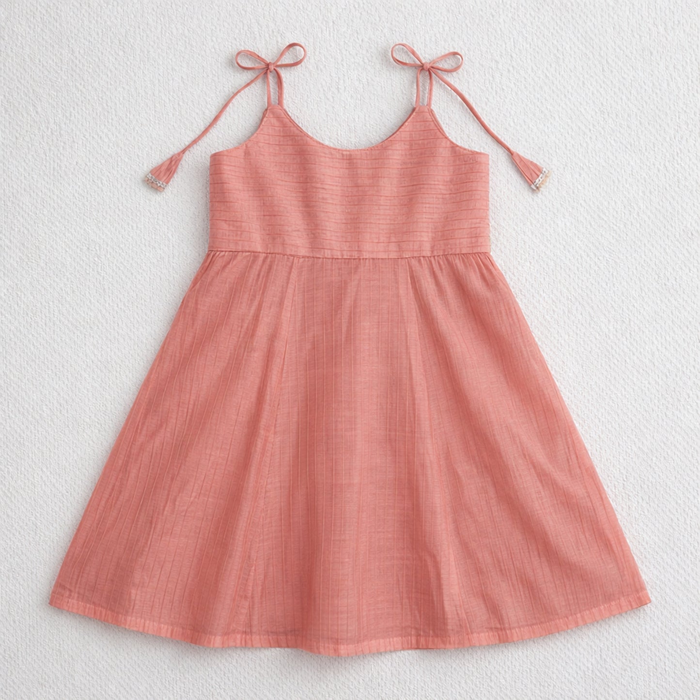 The Magic Wand Woven Shoulder Tie-Up Laced Stripe Kurti And Pant Set With Dupatta - Peach