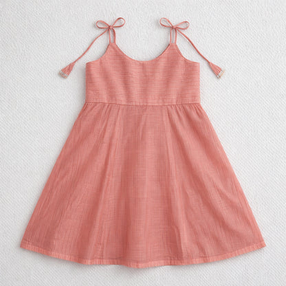 The Magic Wand Woven Shoulder Tie-Up Laced Stripe Kurti And Pant Set With Dupatta - Peach