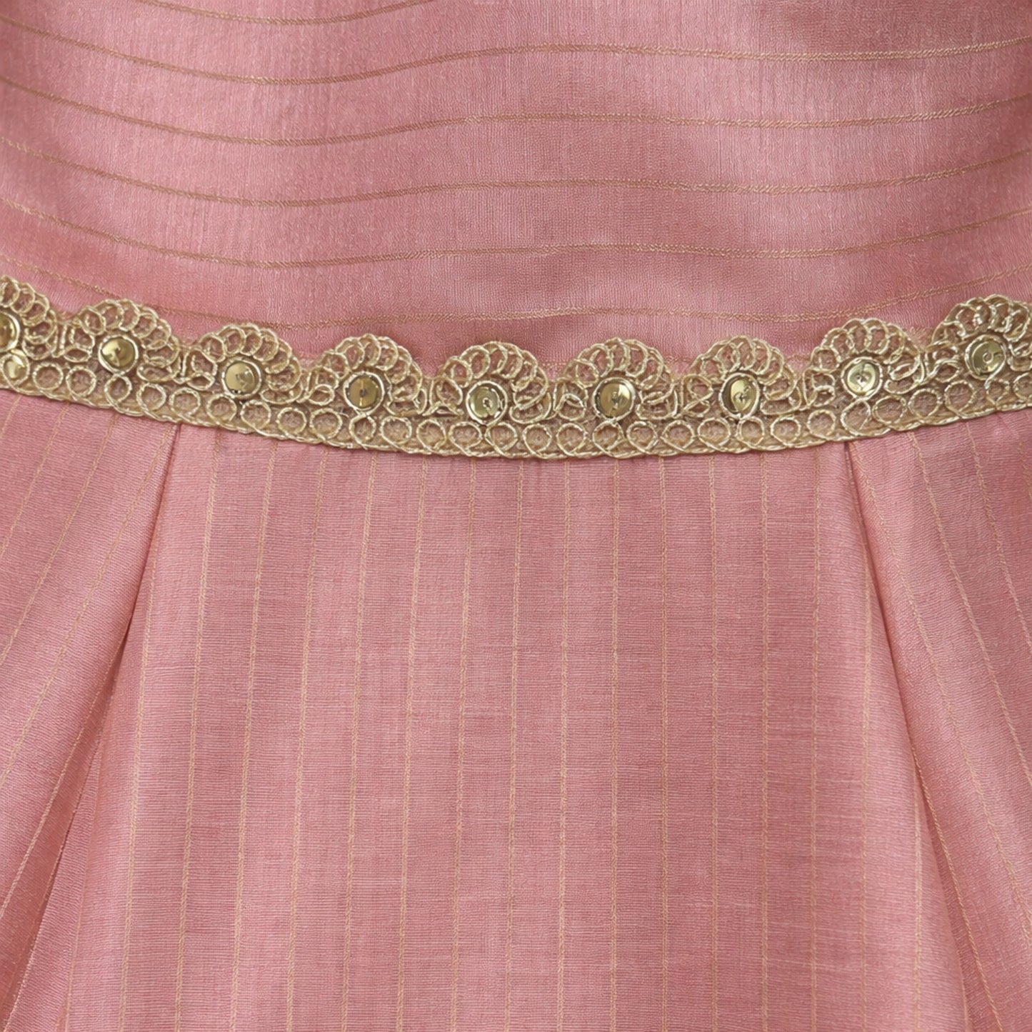 The Magic Wand Woven Shoulder Tie-Up Laced Stripe Kurti And Pant Set With Dupatta - Peach