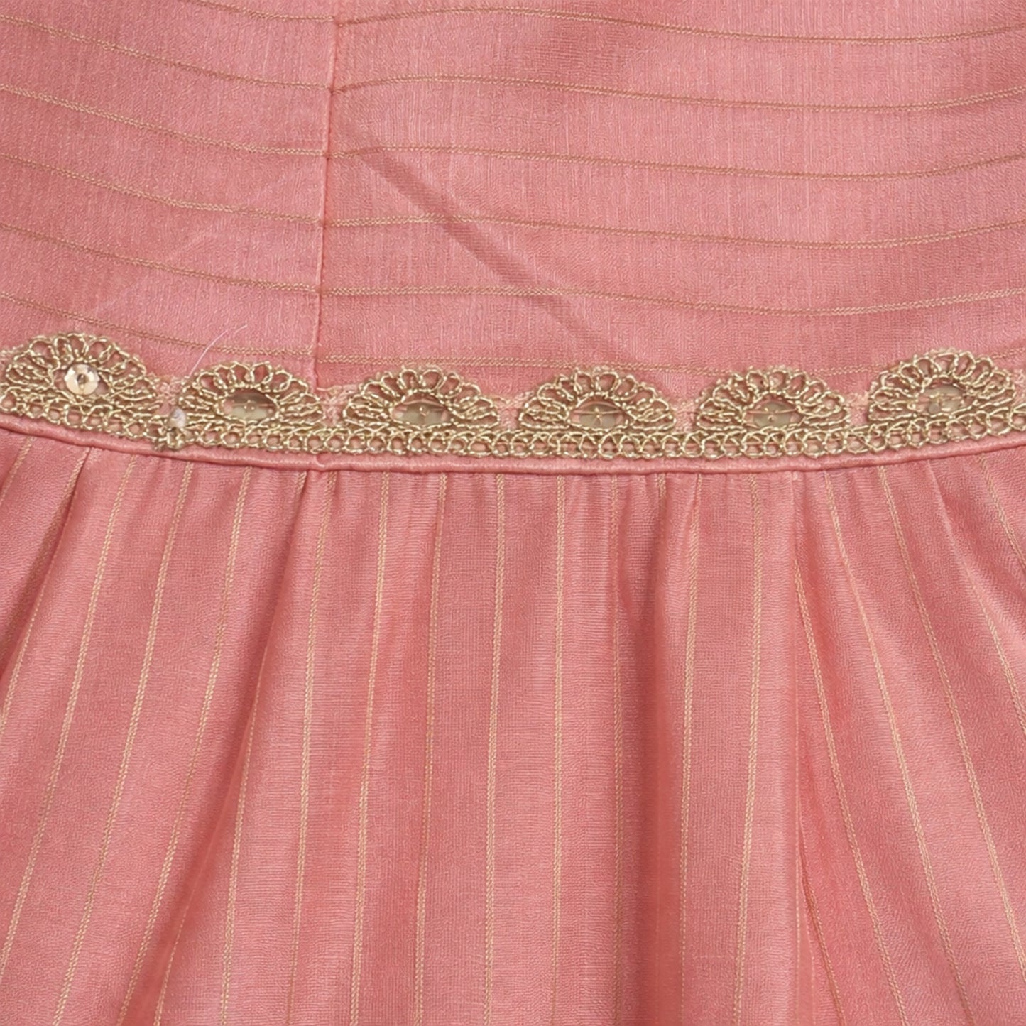 The Magic Wand Woven Shoulder Tie-Up Laced Stripe Kurti And Pant Set With Dupatta - Dark Peach