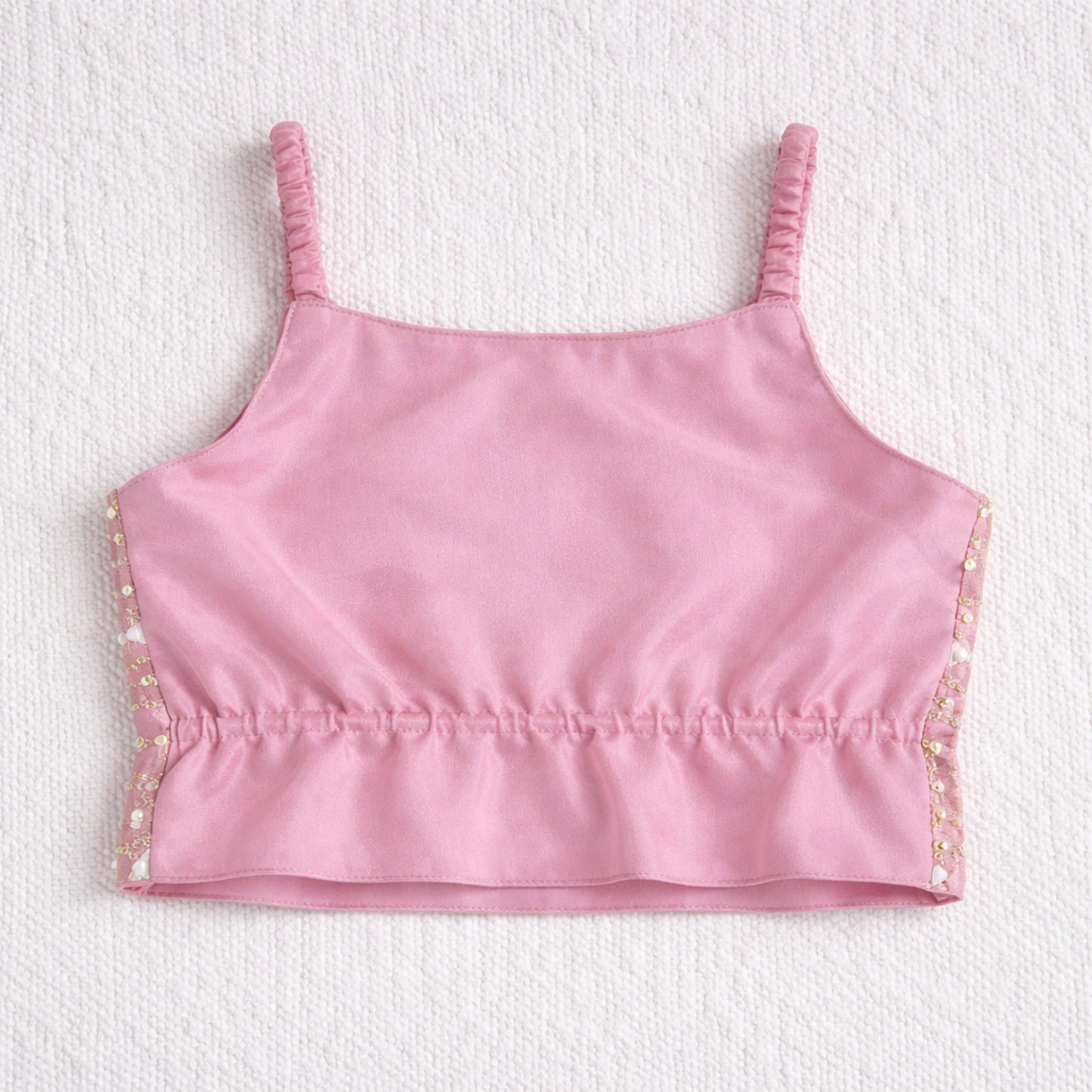 The Magic Wand Woven Strappy Mirror Work Embroidered Top And Palazzo Set - Pink