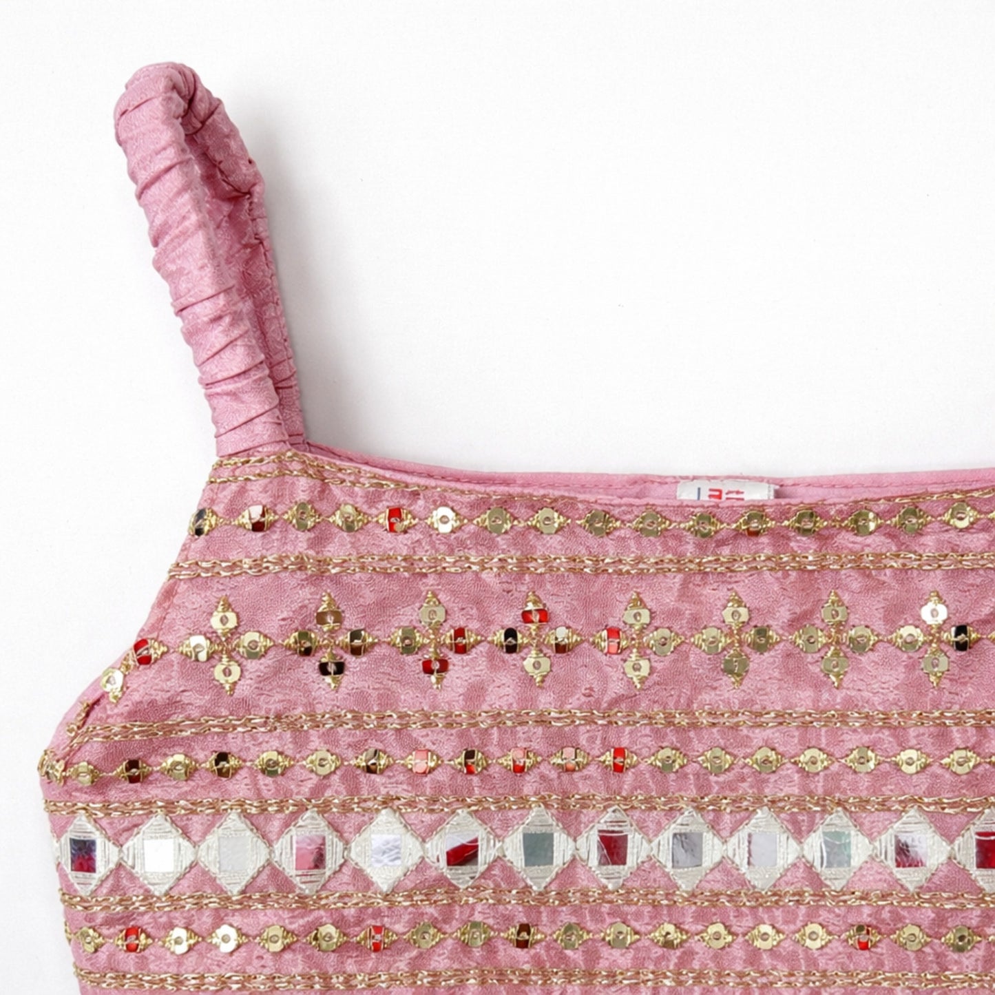 The Magic Wand Woven Strappy Mirror Work Embroidered Top And Palazzo Set - Pink