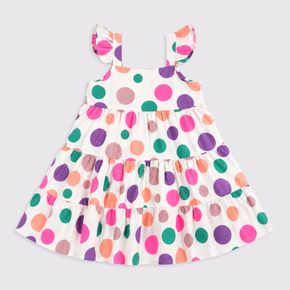 The Magic Wand Cotton Woven Ruffle Sleeves Polka Dot Tiered Dress - Multi Colour
