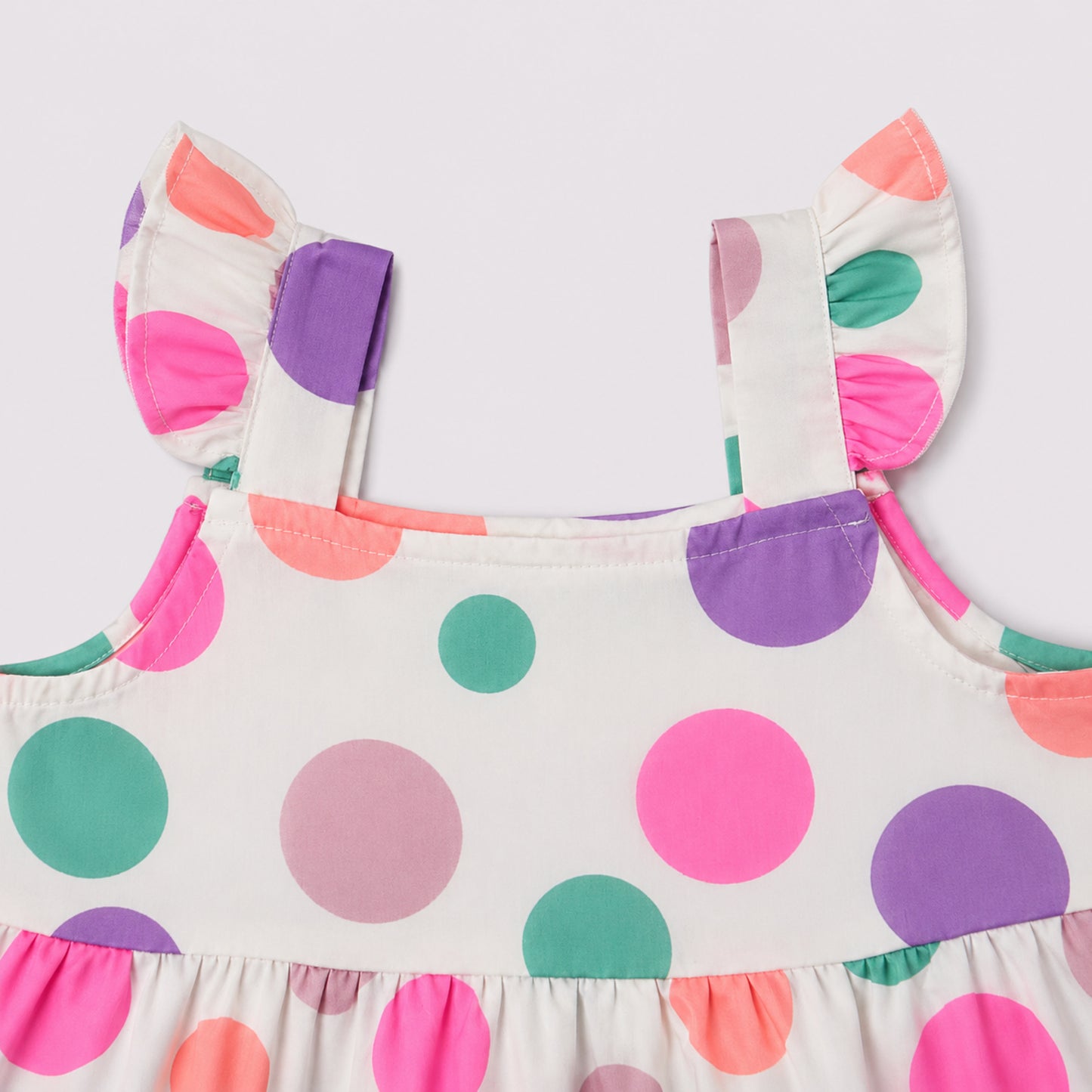 The Magic Wand Cotton Woven Ruffle Sleeves Polka Dot Tiered Dress - Multi Colour