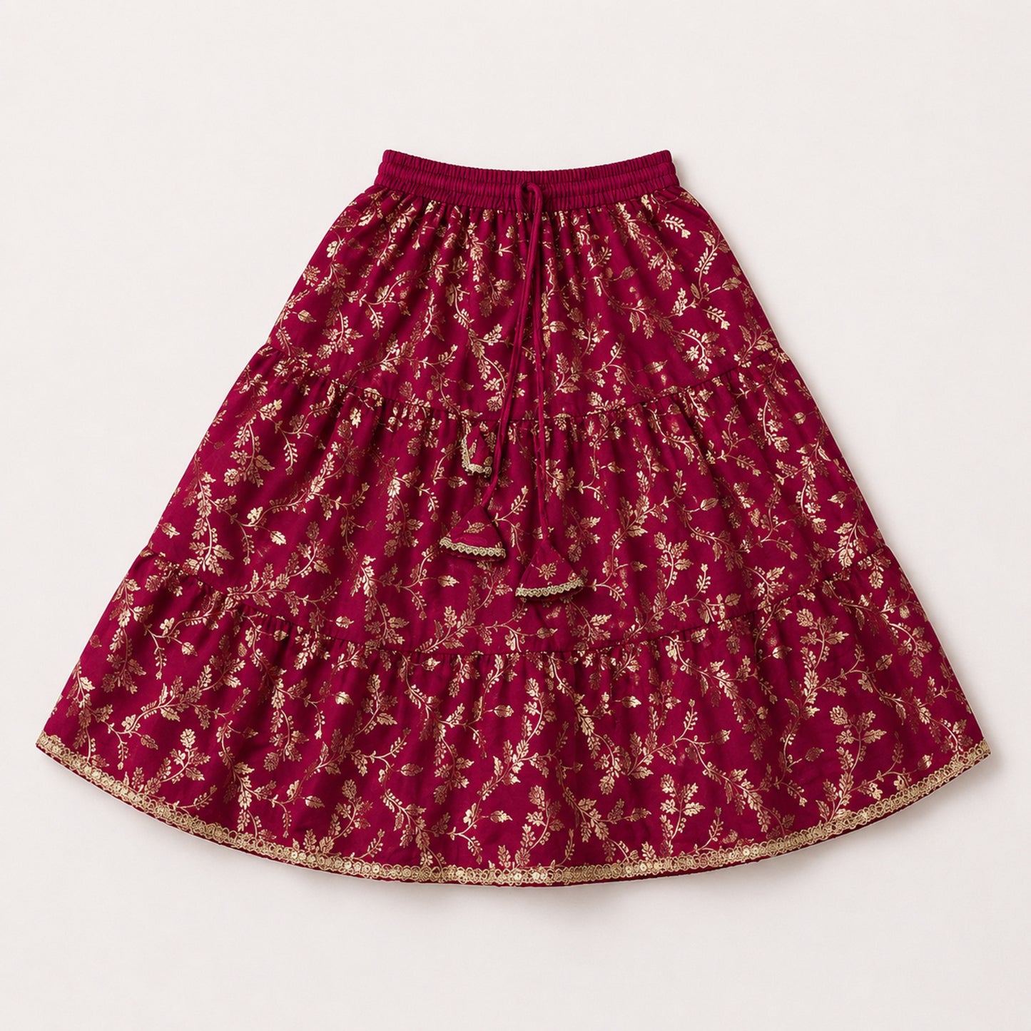 The Magic Wand Woven Strappy Leaf Printed Laced Lehenga Choli Set - Fuchsia