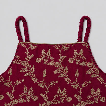 The Magic Wand Woven Strappy Leaf Printed Laced Lehenga Choli Set - Fuchsia