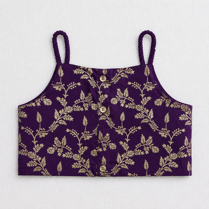 The Magic Wand Woven Strappy Leaf Printed Laced Lehenga Choli Set - Purple