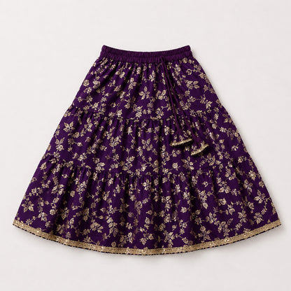 The Magic Wand Woven Strappy Leaf Printed Laced Lehenga Choli Set - Purple