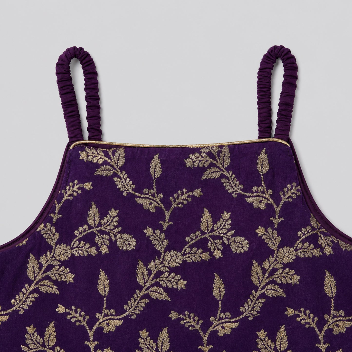 The Magic Wand Woven Strappy Leaf Printed Laced Lehenga Choli Set - Purple