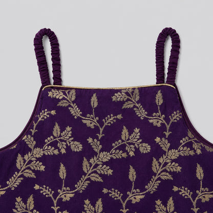 The Magic Wand Woven Strappy Leaf Printed Laced Lehenga Choli Set - Purple