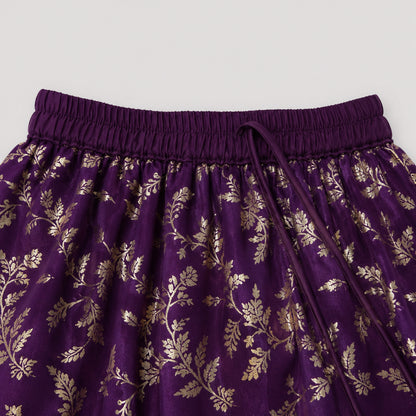 The Magic Wand Woven Strappy Leaf Printed Laced Lehenga Choli Set - Purple