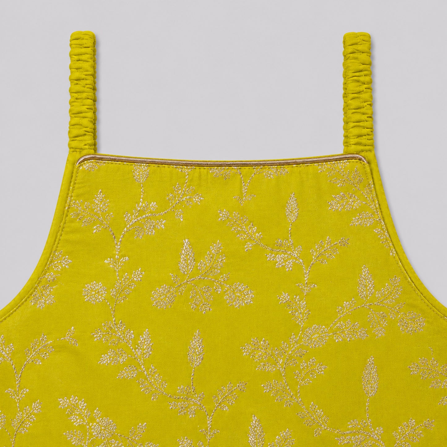 The Magic Wand Woven Strappy Leaf Printed Laced Lehenga Choli Set - Yellow
