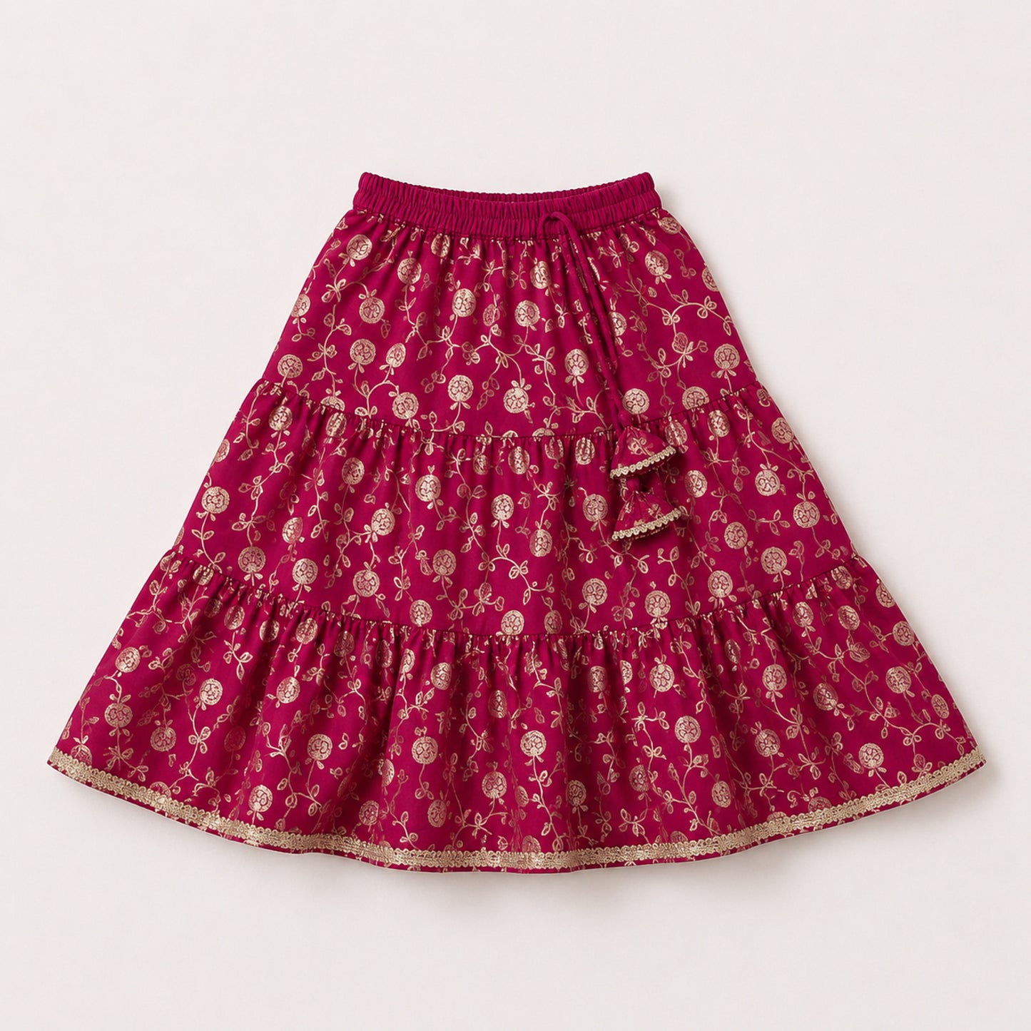 The Magic Wand Woven Strappy Buti Printed Laced Lehenga Choli Set - Fuchsia