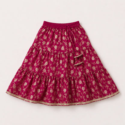 The Magic Wand Woven Strappy Buti Printed Laced Lehenga Choli Set - Fuchsia