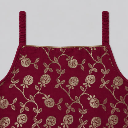 The Magic Wand Woven Strappy Buti Printed Laced Lehenga Choli Set - Fuchsia