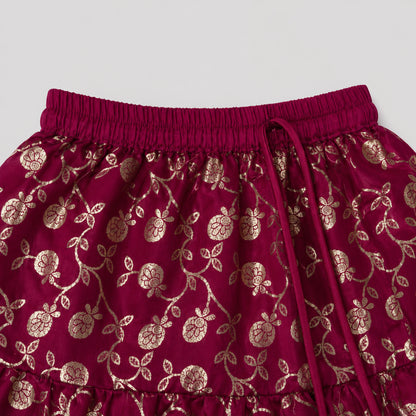 The Magic Wand Woven Strappy Buti Printed Laced Lehenga Choli Set - Fuchsia