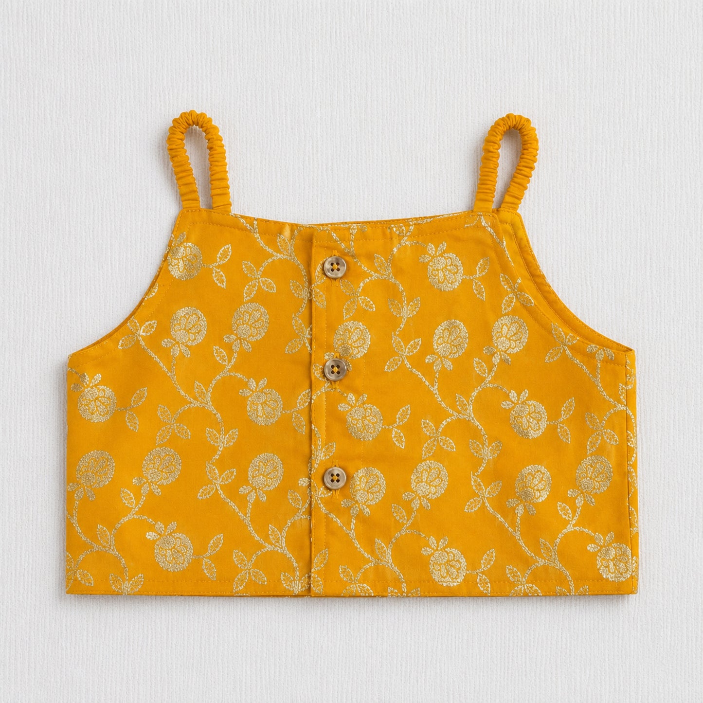 The Magic Wand Woven Strappy Buti Printed Laced Lehenga Choli Set - Mustard