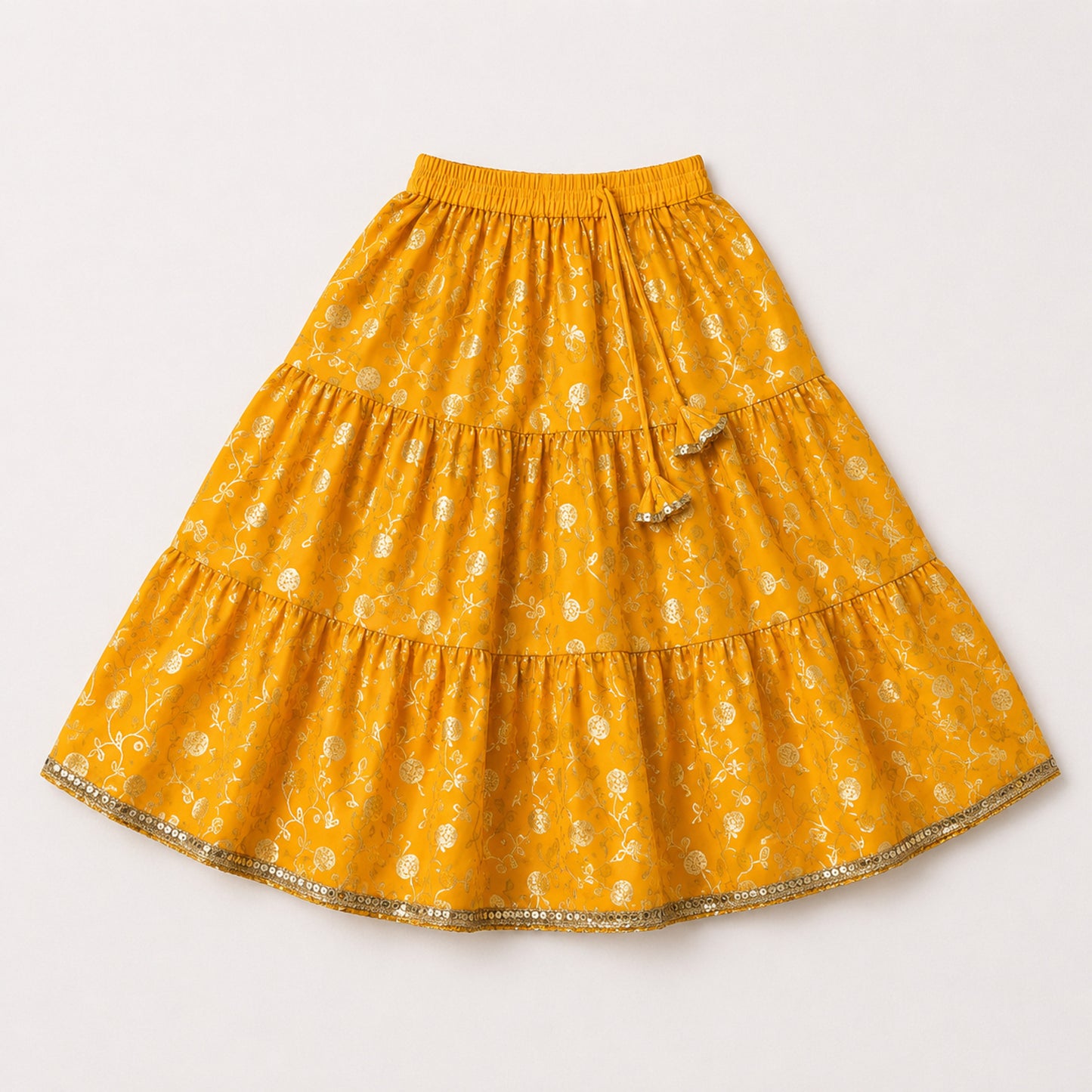 The Magic Wand Woven Strappy Buti Printed Laced Lehenga Choli Set - Mustard