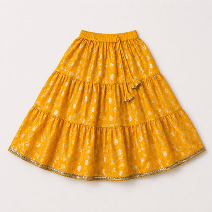 The Magic Wand Woven Strappy Buti Printed Laced Lehenga Choli Set - Mustard