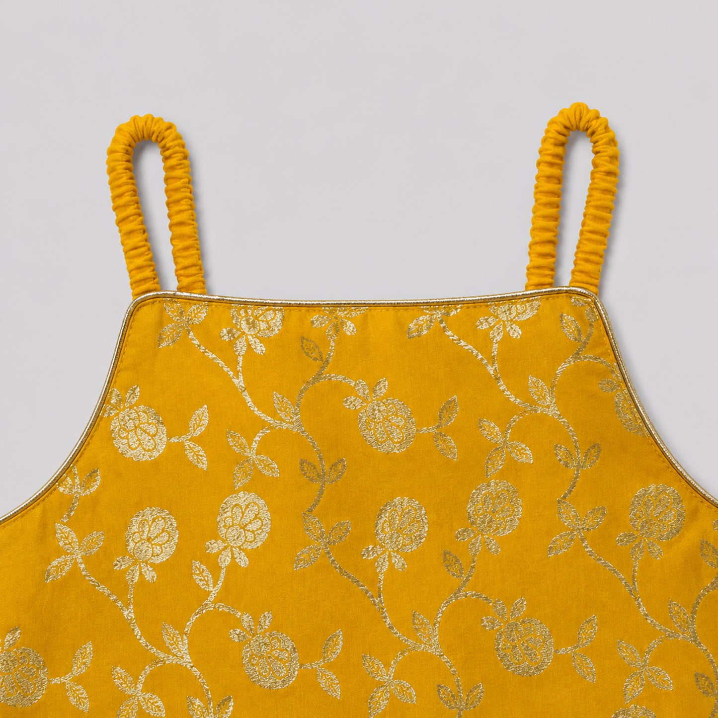 The Magic Wand Woven Strappy Buti Printed Laced Lehenga Choli Set - Mustard