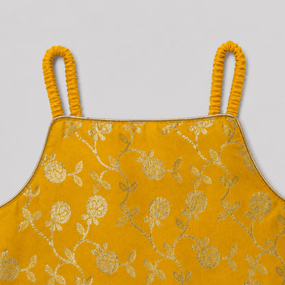 The Magic Wand Woven Strappy Buti Printed Laced Lehenga Choli Set - Mustard
