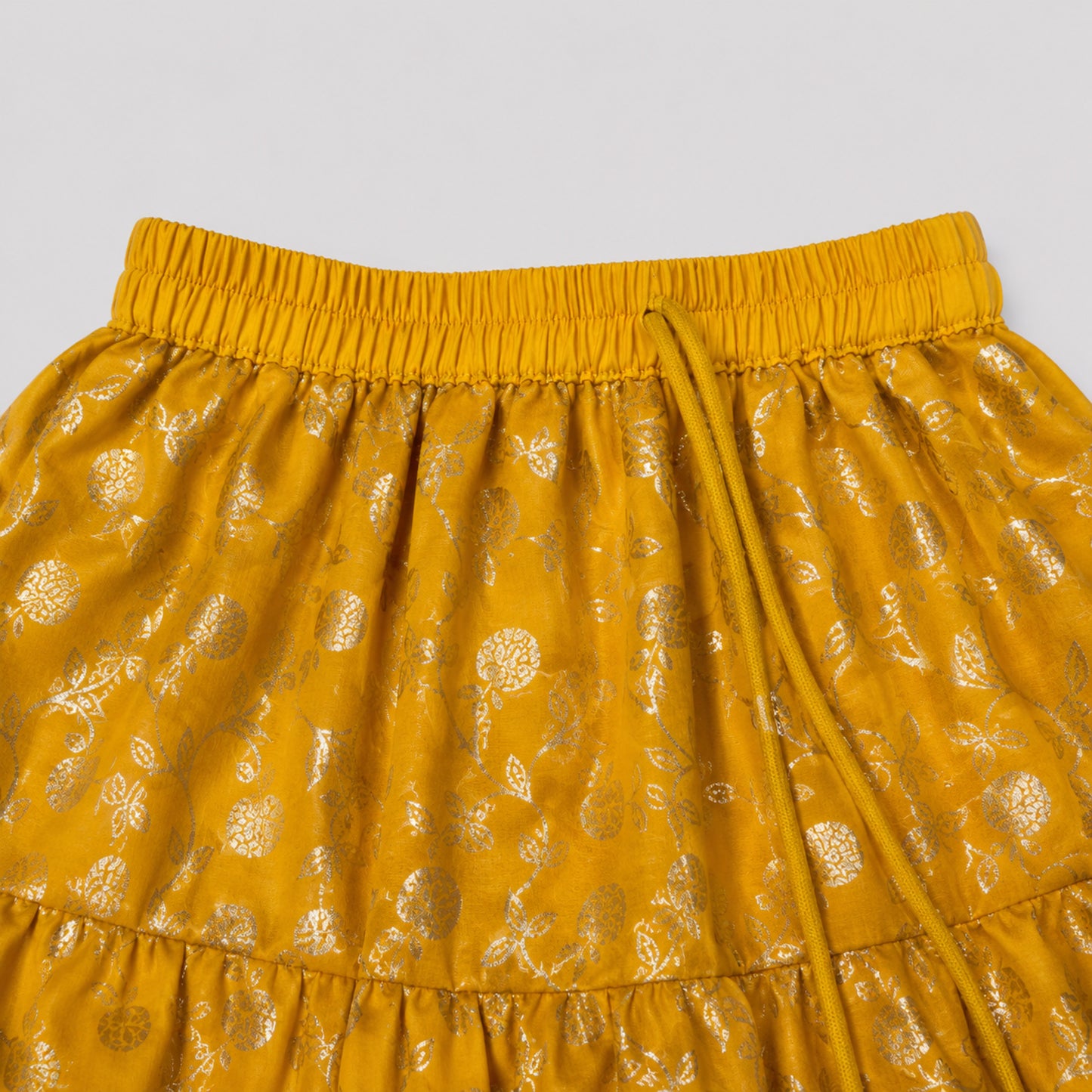 The Magic Wand Woven Strappy Buti Printed Laced Lehenga Choli Set - Mustard