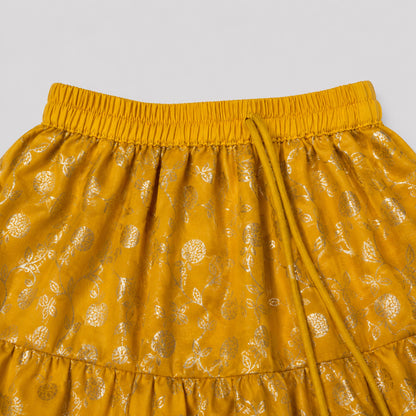 The Magic Wand Woven Strappy Buti Printed Laced Lehenga Choli Set - Mustard