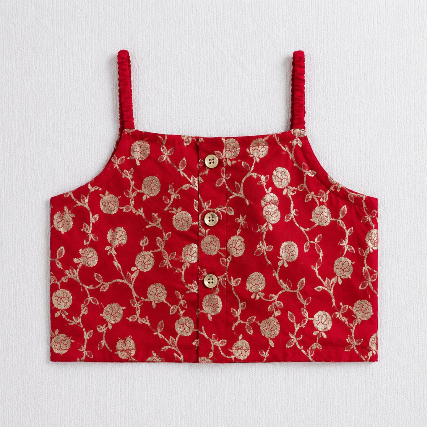 The Magic Wand Woven Strappy Buti Printed Laced Lehenga Choli Set - Red