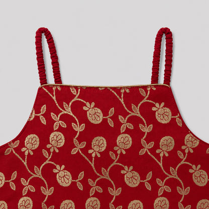 The Magic Wand Woven Strappy Buti Printed Laced Lehenga Choli Set - Red