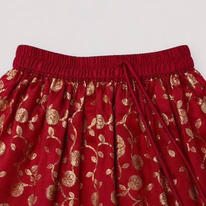 The Magic Wand Woven Strappy Buti Printed Laced Lehenga Choli Set - Red
