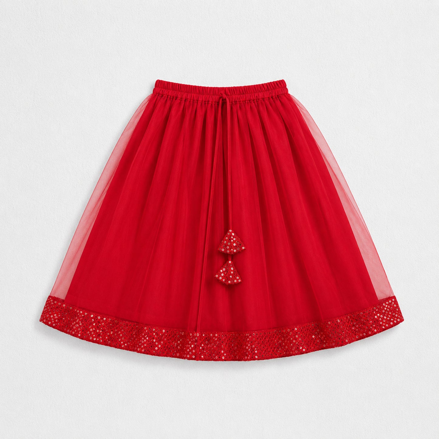 The Magic Wand One Shoulder Sequin Embroidered Top And Skirt Set - Red