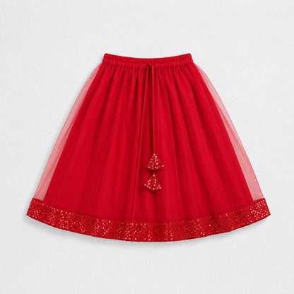 The Magic Wand One Shoulder Sequin Embroidered Top And Skirt Set - Red